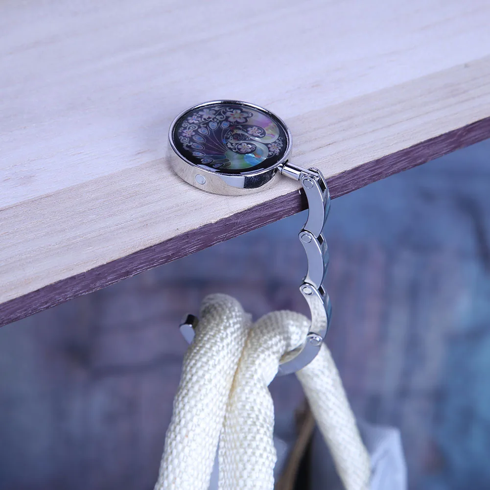 Peacock Purse Hook Folding Handbag Hanger Foldable Purse Hanger for Table Handbag Storage