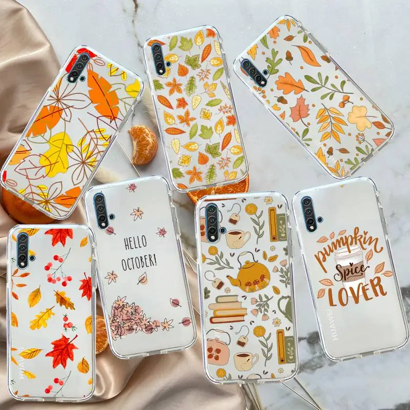 Happy Autumn Fall Leaves Coffee Pumpkin Phone Case Per Huawei Honor P Mate Y 30 40 20 50 8 70 10 9 A I X C Pro Lite Prime Smart