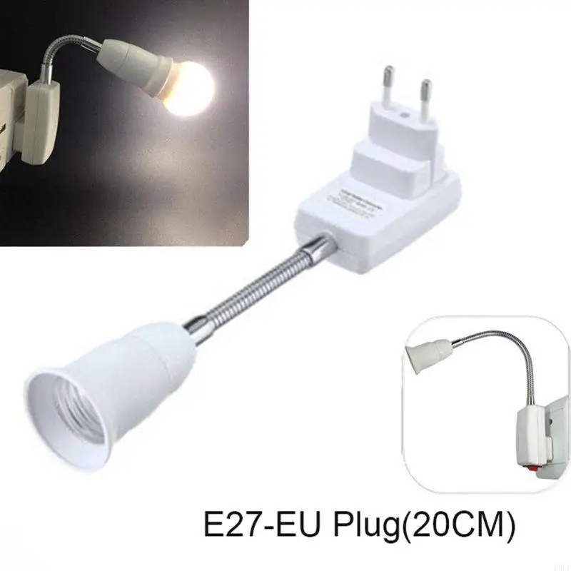 E27 Socket Adapter with On/Off to EU Plug Flexible Extension Lamp Bulb Holder Converter Bulb Extension Adapter