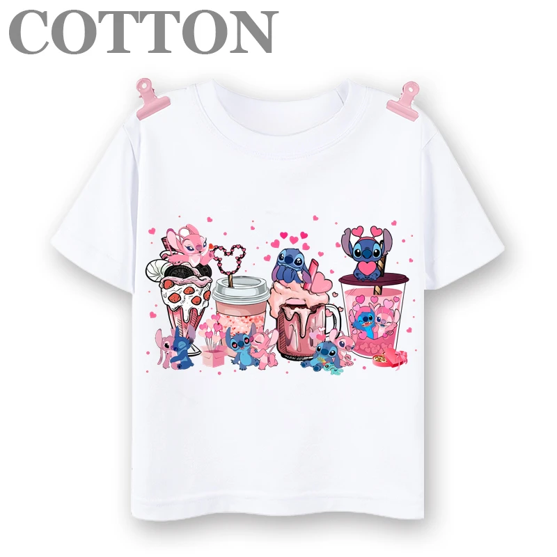 thumbnail image 1 of Marca Disney Stitch Anime Verano Múltiples Moda Algodón Camisetas para Niños Cuello Redondo Casual Manga Corta Ropa para Niños Tee Tops, 1 of 5