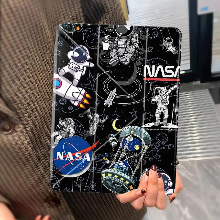 Sleek Universal Tablet Case with Adjustable Holder and Space-themed Design