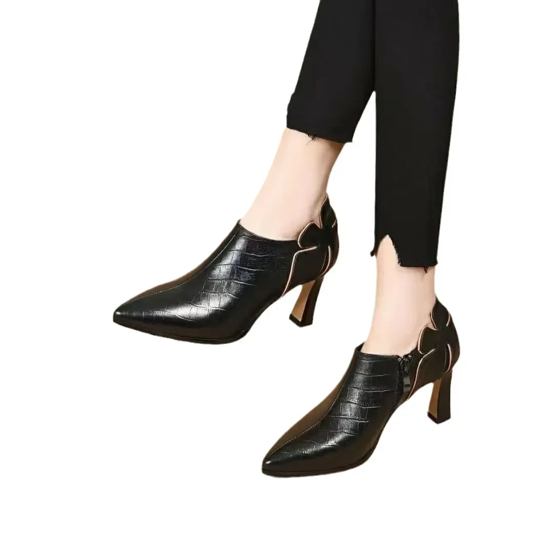 Fashion Plus Size 43 High Heels Women Comfort Pointed Black Women's Shoes Retro Slide Zipper Pumps Zapatos De Mujer 5