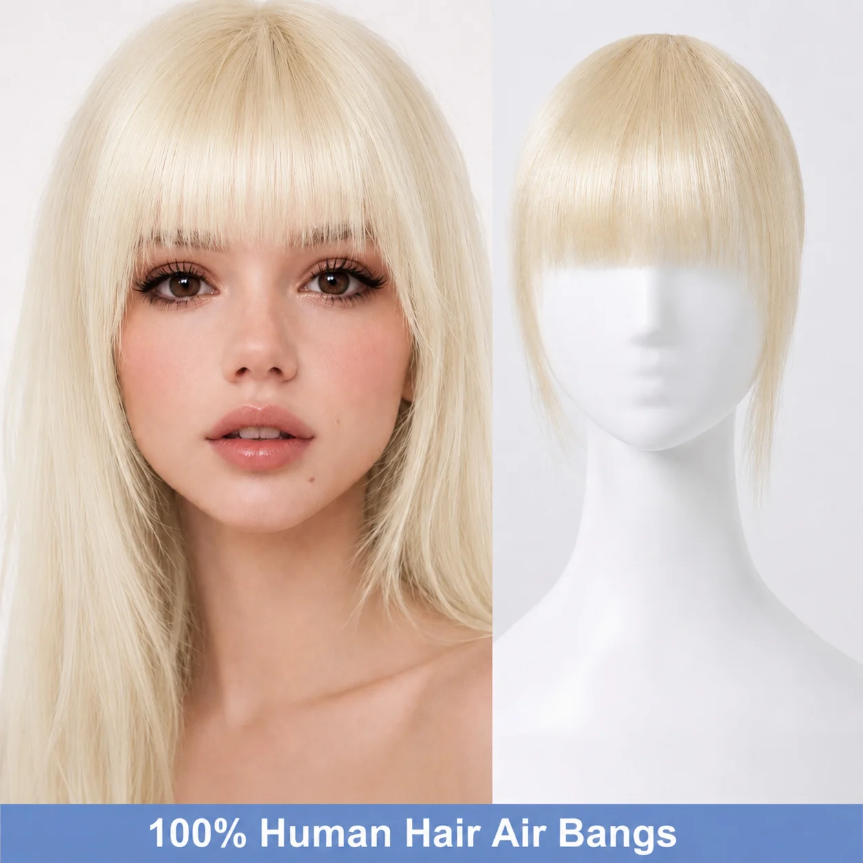 6 Inch 100% Human Hair Light Blonde 3D Air Bangs Straight Fringe Natural Hairline Clip in Hair Piece for Women Daily Wear