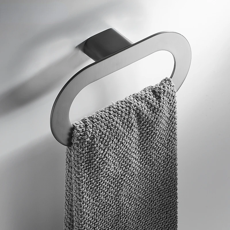 

Grey Towel Ring Rack Bathroom Pendant Wall Hanging Perforated Bath Hanger