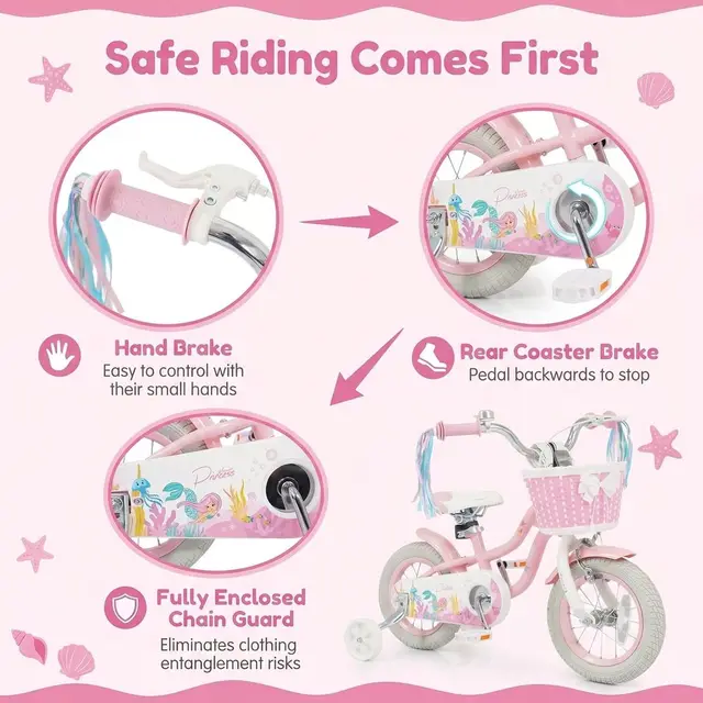 Children's Bike, Toddler Bike with Training Wheels, Streamers, Basket, Handbrake & Rear Brake, Suitable for 3+ Years Old Boys &