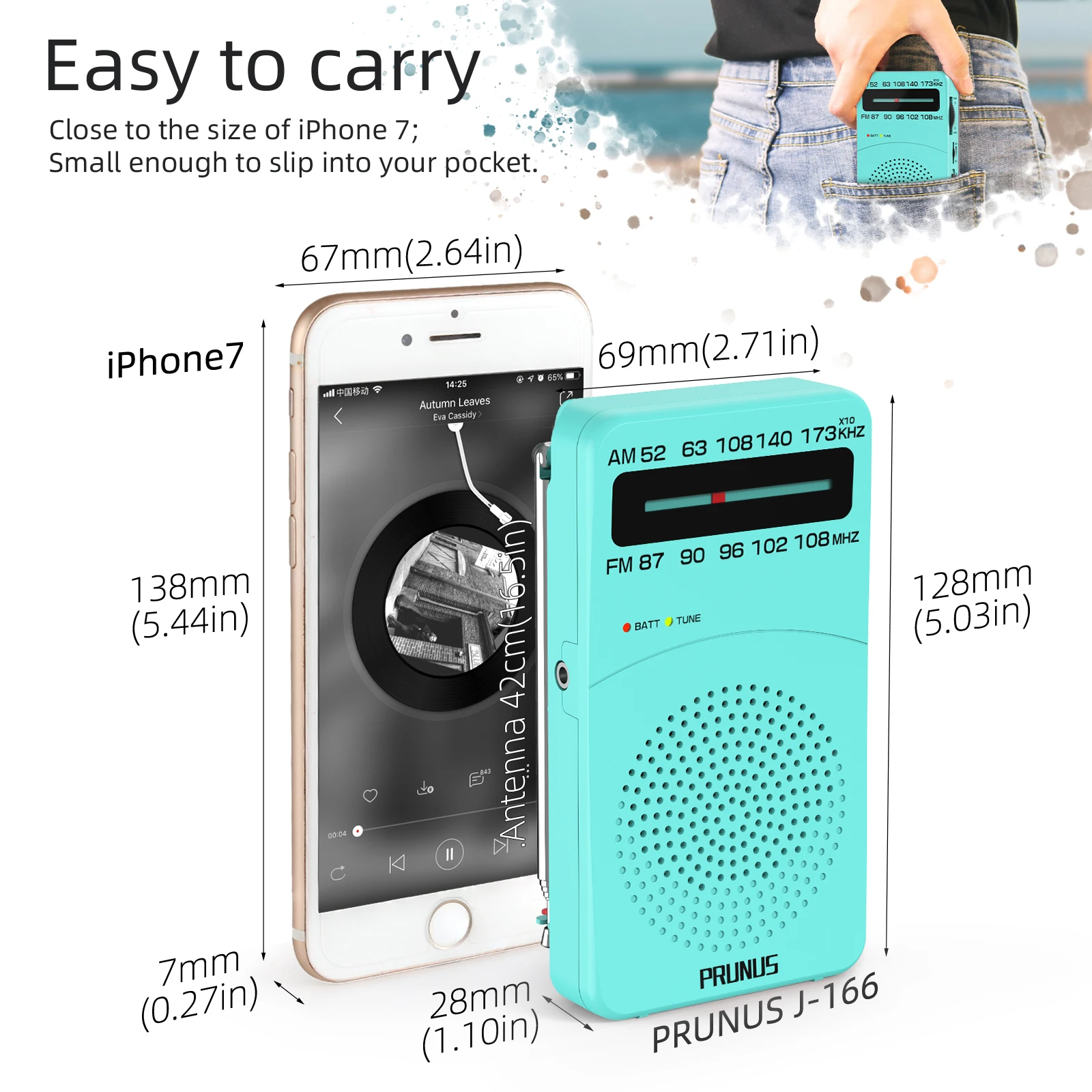 Portable Radio J-166 AM/FM 2-Band Mini Transistor FM Receiver AA Battery For Running Walking
