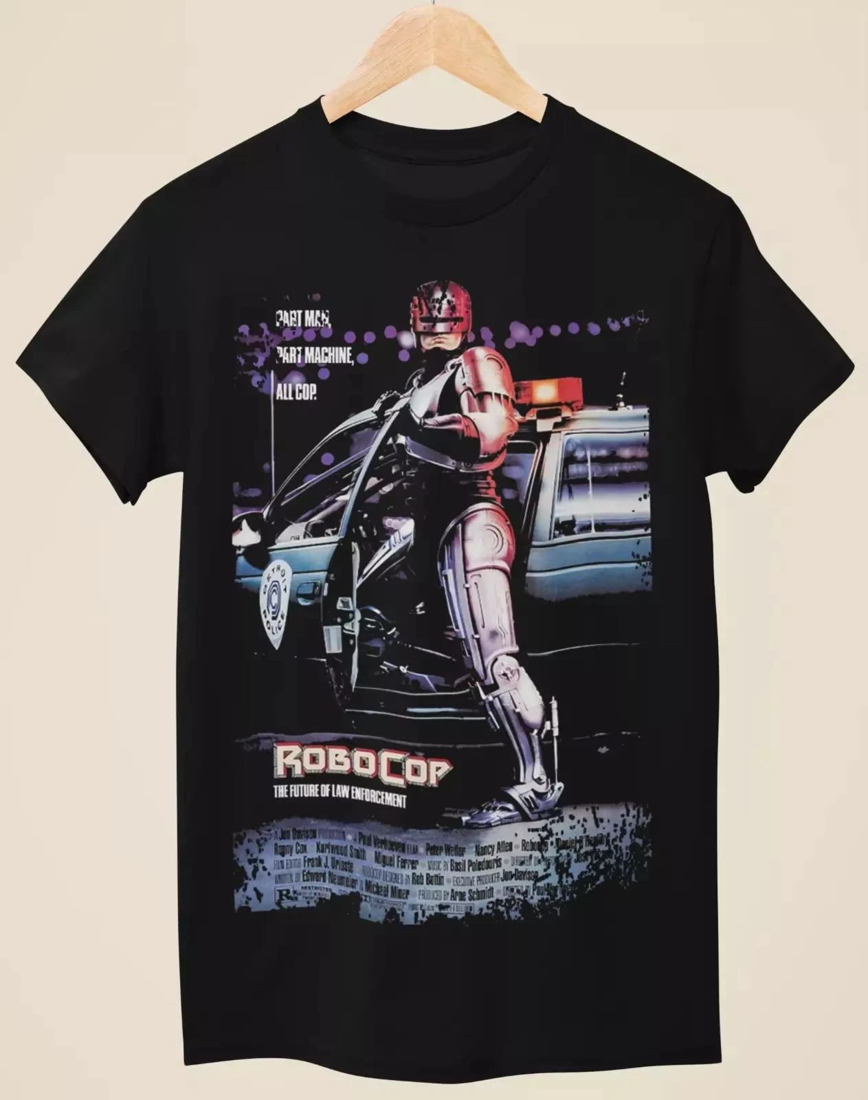 thumbnail image 1 of Camiseta negra neutra con inspiración de póster de película Robocop para mujer, camiseta estampada, camiseta holgada de manga corta de verano, Top informal Y2k, 1 of 4