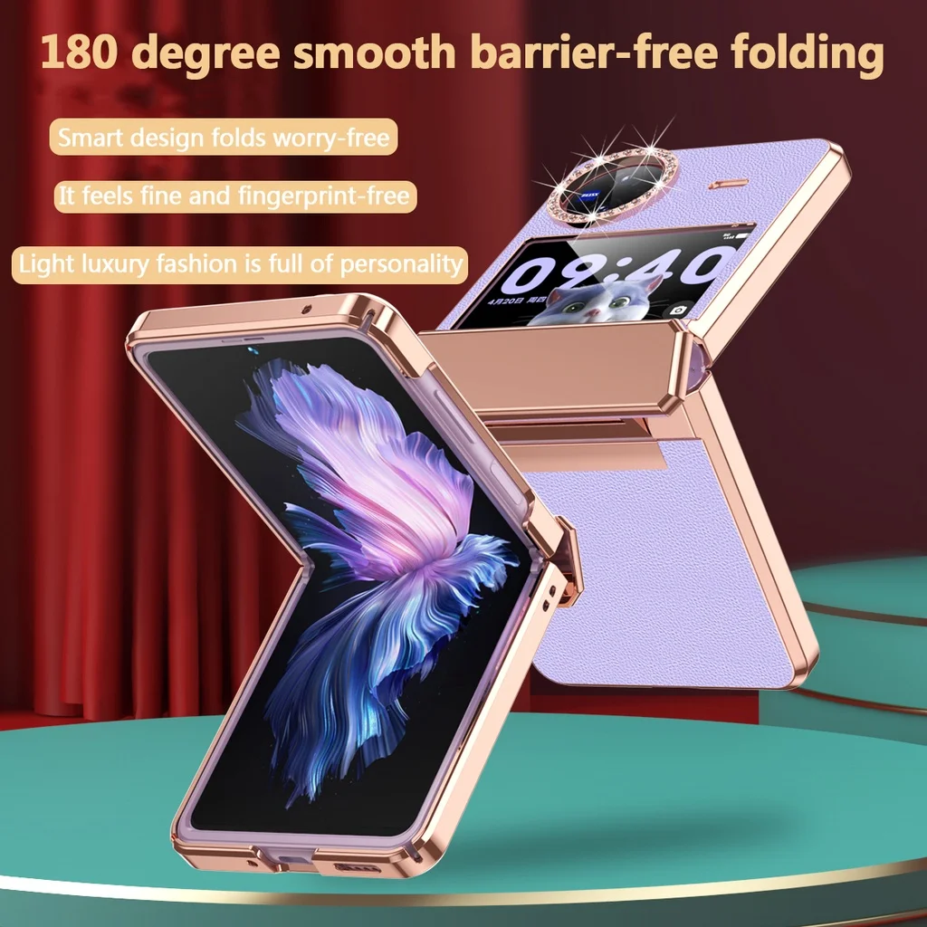 Luxury Plating Leather Cover For Vivo X fip Case With Diamond-edged Lens Camera Protection Shockproof Phone Case