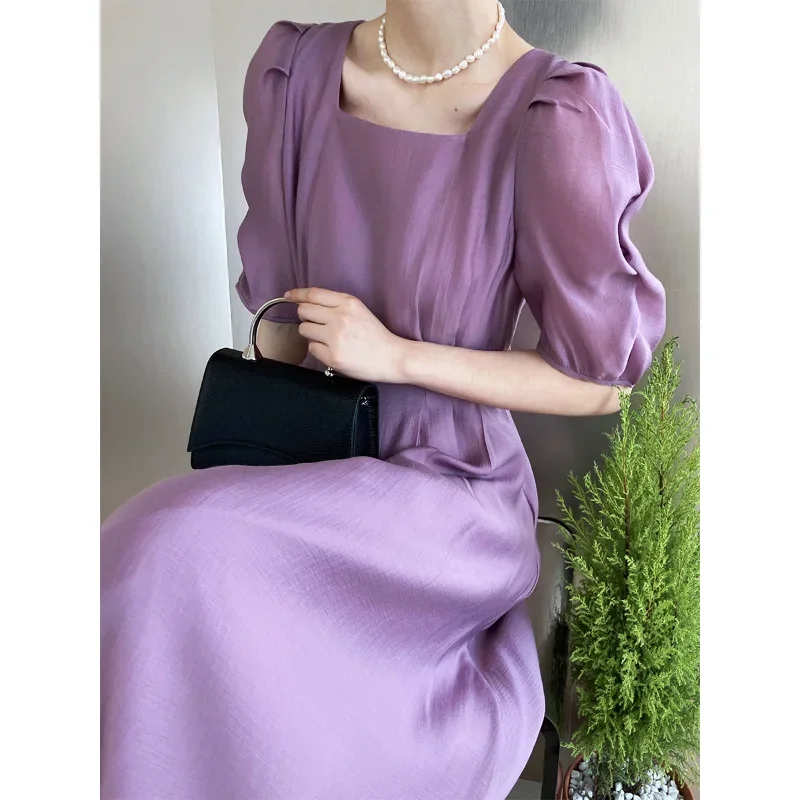 

2023 Fashion Elegant Party Summer Comfortable Commuting Bubble Sleeve Solid Color Pretty Dresses for Women New In Long Dresses