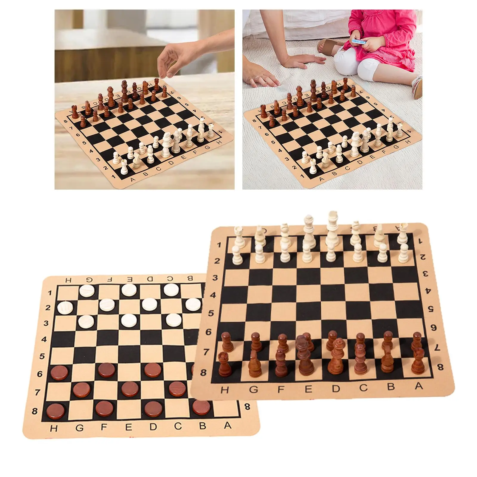 Portable Chess & Checkers Set 2 in 1 Family Board Games Brain Game for Party