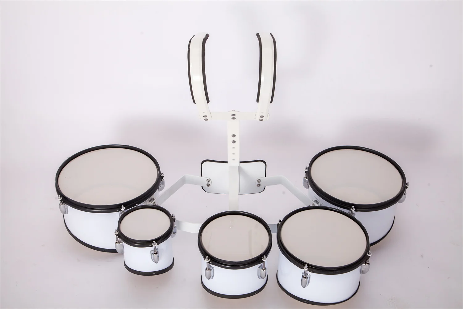 Solid And Durable 5pcs White Junior Student Marching Tom Drum Set With Carrier