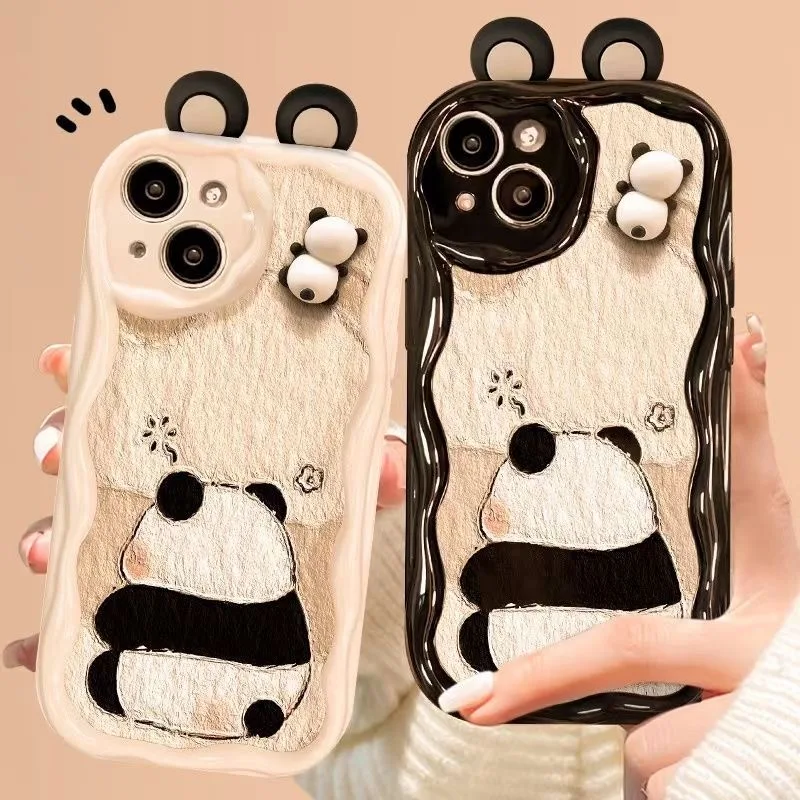 Funny Panda Toy Cartoon Ear Wave TPU Soft Phone Back Case For iPhone 15 14 13 Mini 11 12 14 Pro Max X XS Max XR 7 8 Plus SE Capa