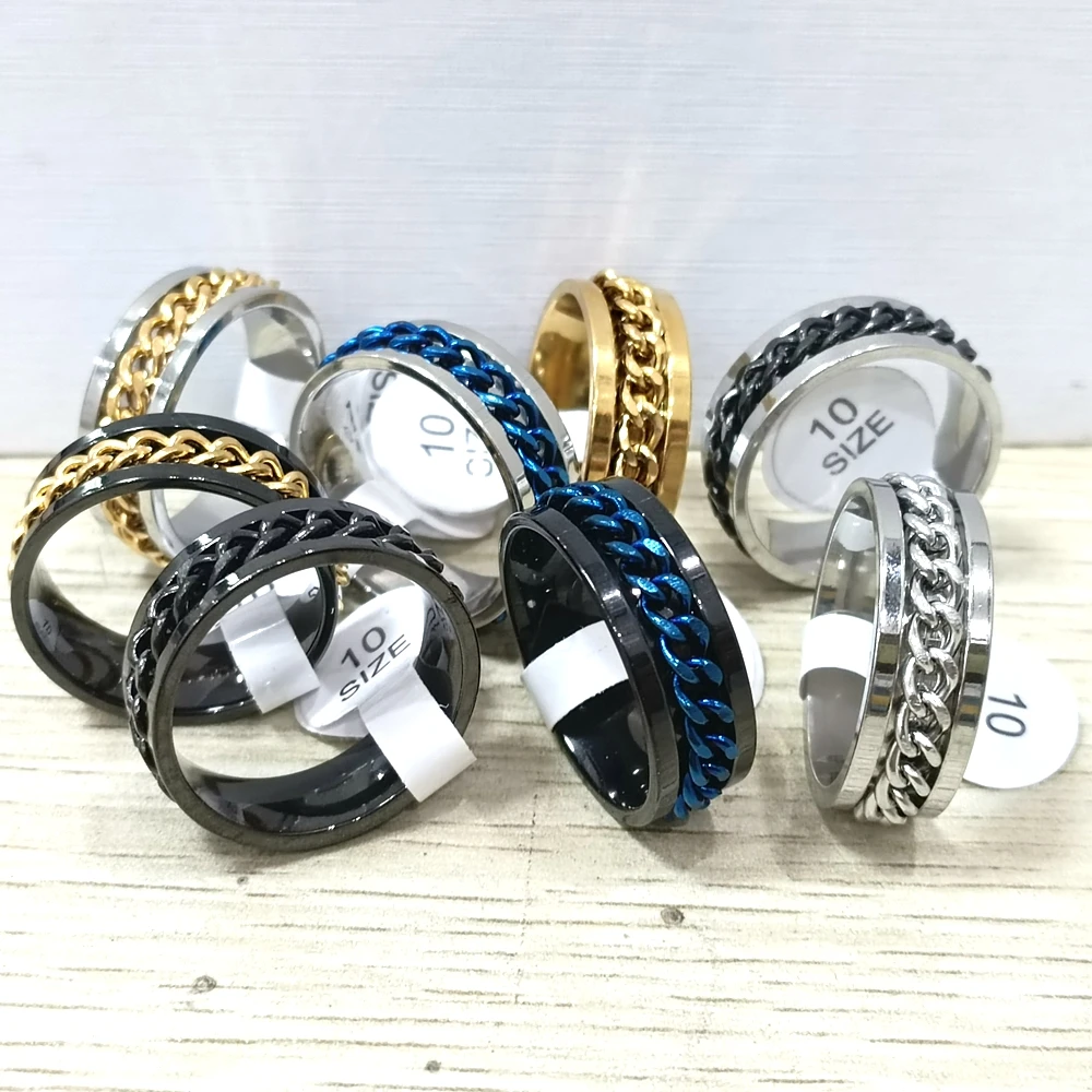 30pcs High Quality  Men Women SPIN Chain Stainless Steel Spinner Rings Wholesale Jewelry Lots 6