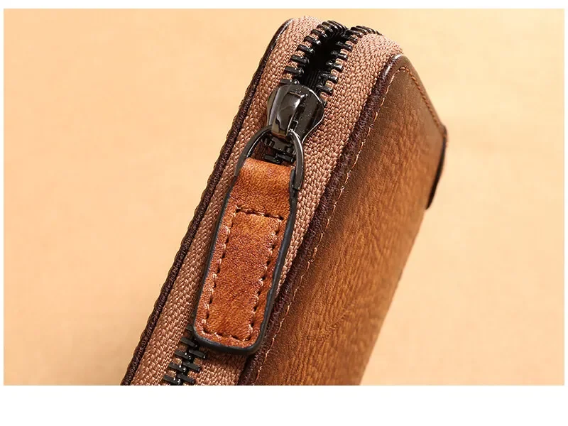 Card Slots Bank Credit Card Holder Zipper Wallet Cowhide Leather RFID Purse Wallet for Men 12