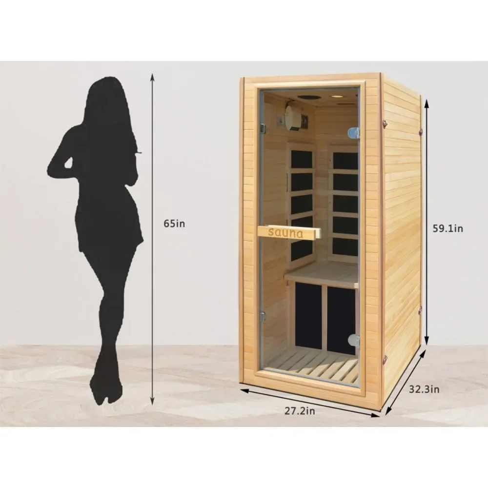 Far Infrared Home Sauna, Mini Indoor Dry Personal Sauna Room,Hemlock Wood Sauna, 1200W 5 Heating Panels, Heating Machine, Sauna 5
