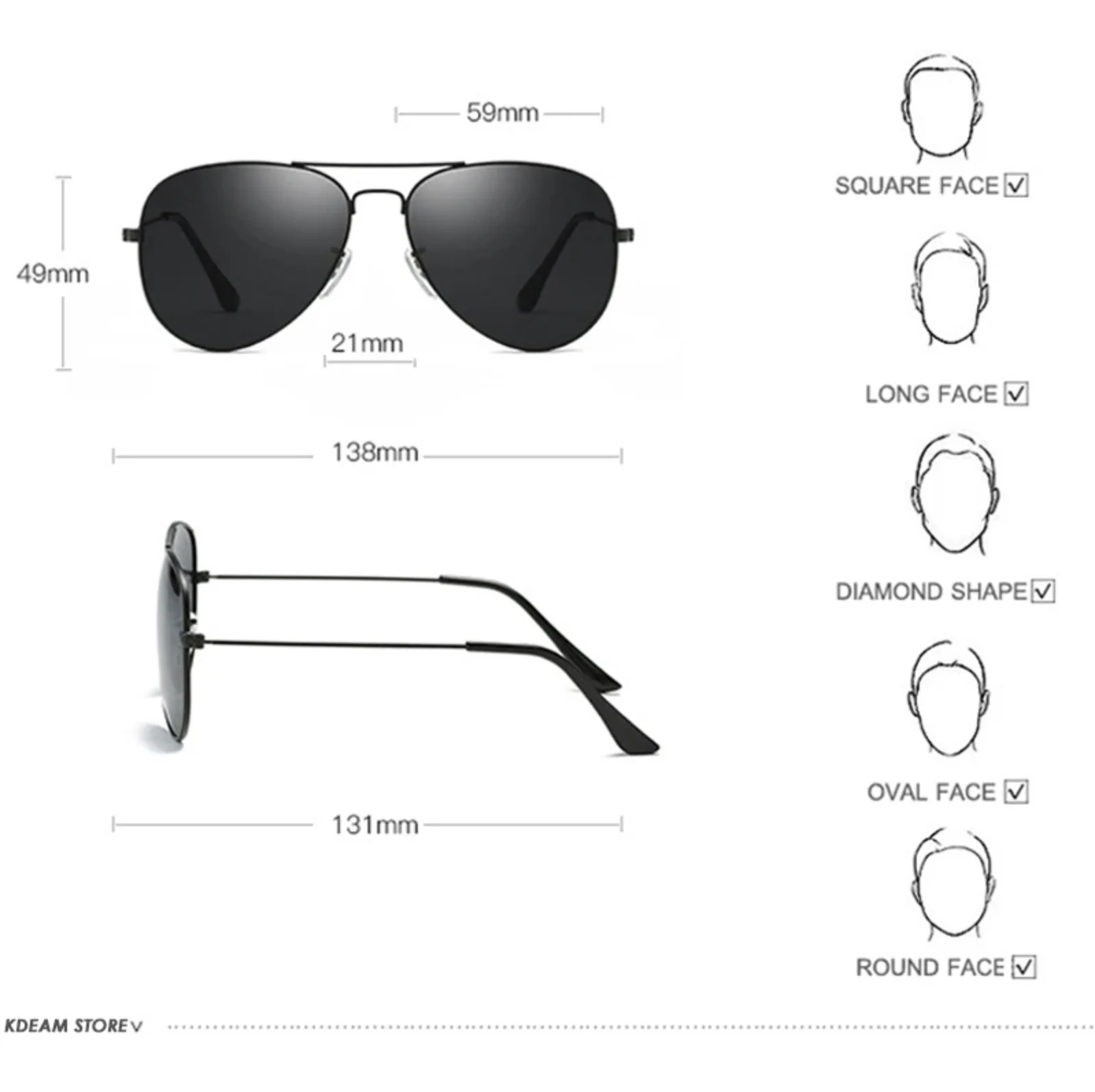 Air Force Pilot Sunglasses Men Polarized 62mm Frame Width Large Sun Glasses Male UVA/UVB Sunglass de sol With Case