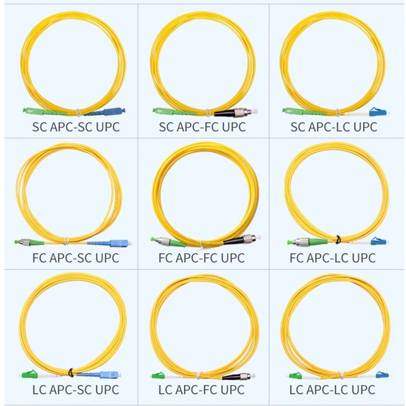 APC-UPC 광섬유 케이블 코드 점퍼, 광섬유 패치, LC SC ST FC 케이블 코드, 단일 모드 9/125 652D 케이블 전원 케이블, 1m, 5m, 30m