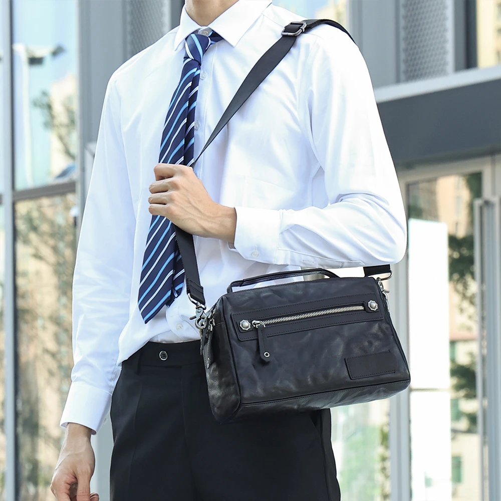 Vegetable tanned leather handbag men's cowhide business shoulder bag genuine leather trend crossbody bag for men