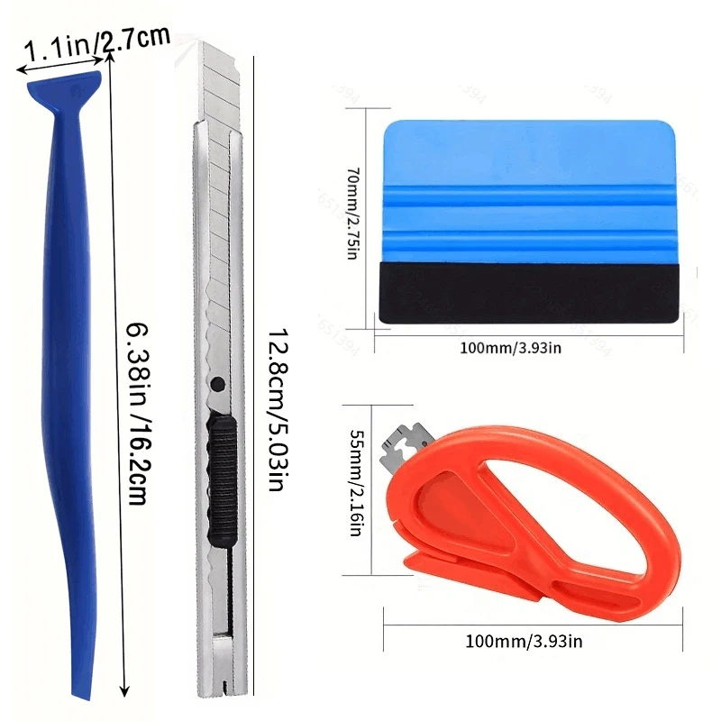 Il kit di strumenti per l'applicazione della pellicola per vetri auto include un raschietto in feltro, un taglierino retrattile e una lama a scatto. - immagine 5