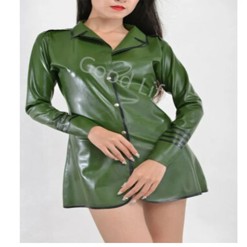 

Latex Gummi Rubber Long Sleeve Dress Army Green Cool Les Sexy Pubwear Customized
