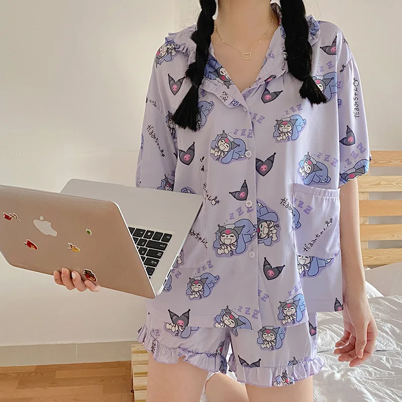 Creative Sanrio Kuromi Hello kittys Short Sleeve Pajamas Set My Melody Summer Anime Kawaii Home Wear Clothes Suit Birthday Gift
