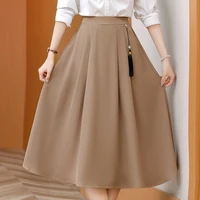 2024 New Solid Color Fringe Skirt Summer Classic Clothing Women's Loose Plus Size Skirt New Street Elegance Calf Belly Skirt - Image 5