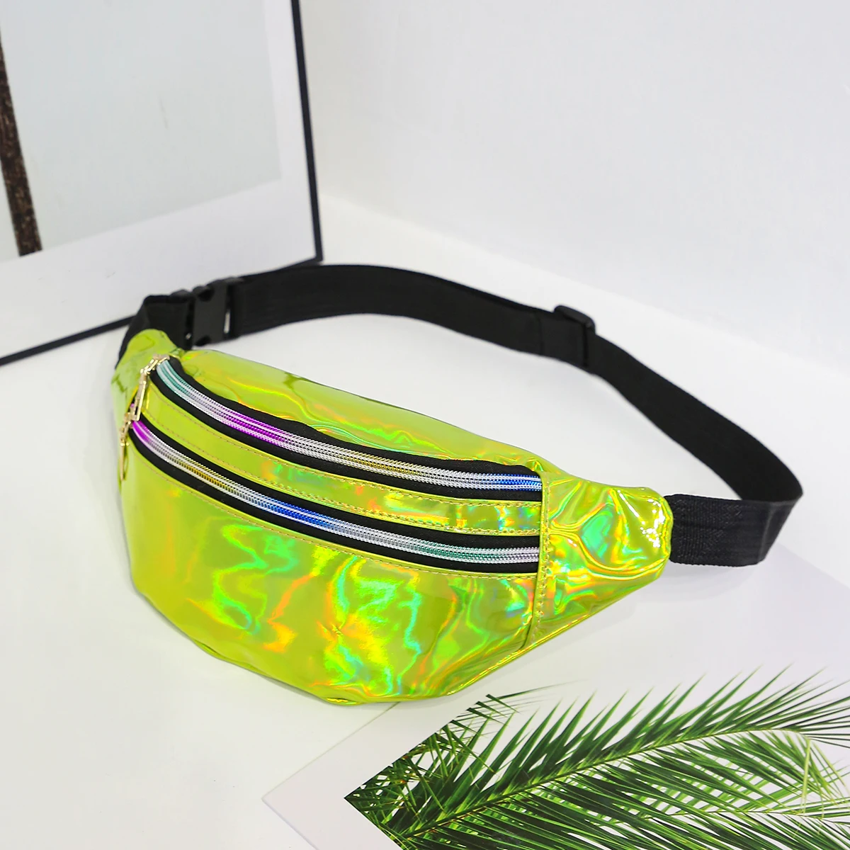 Dropshipping Copilot Holographic Fanny Pack Hologram Waist Bag Laser PU Beach Traverl Banana Hip Bum Zip Waistbags Women Belt Bag For Party Travel