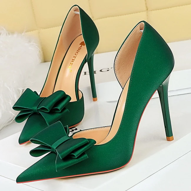 

Туфли-лодочки BIGTREE женские, пикантные туфли на высоком каблуке, с открытым носком, заостренный носок, с боковыми вырезами, с бантом, весна