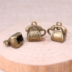 Vintage 3D Retro Telephone Charms - Set of 4 (Antique Bronze Plated)