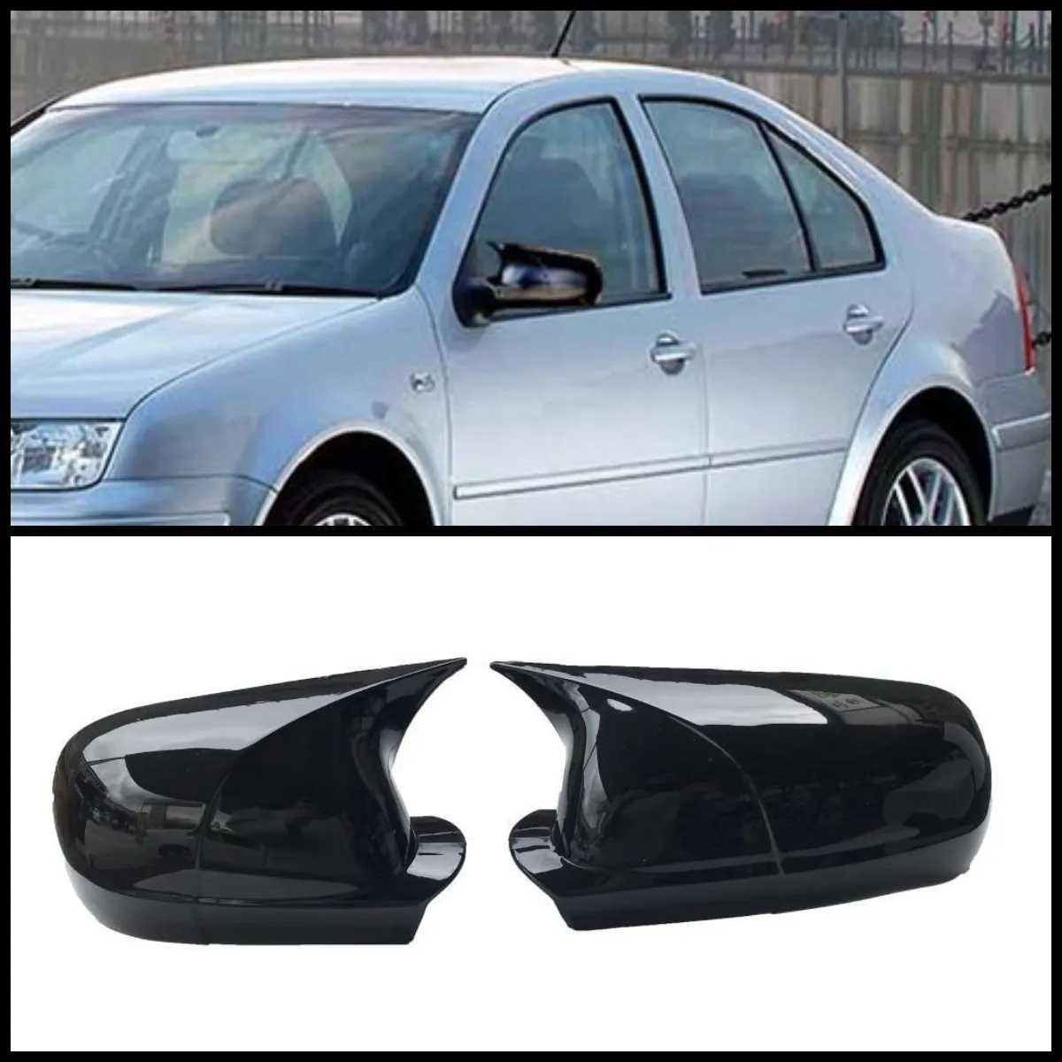 

2 Pieces For Volkswagen Bora Jetta 1998-2006 High Quality ABS Plastic Bat Style Mirror Covers Caps RearView Cover Piano Black