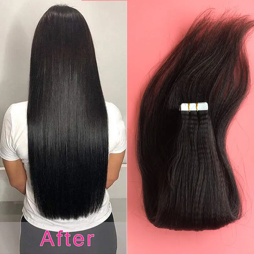 Skin Weft Malaysian Hair Yaki Straight Human Hair Tape In Extensions 40 Pieces Per Pack 8-30inch Black Brown