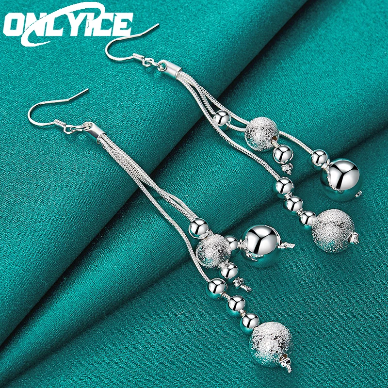 

New 925 Sterling Silver Earrings Fashion Charm Jewelry Woman Wedding Smooth Matte Bead Ball Drop Earrings Christmas Gifts