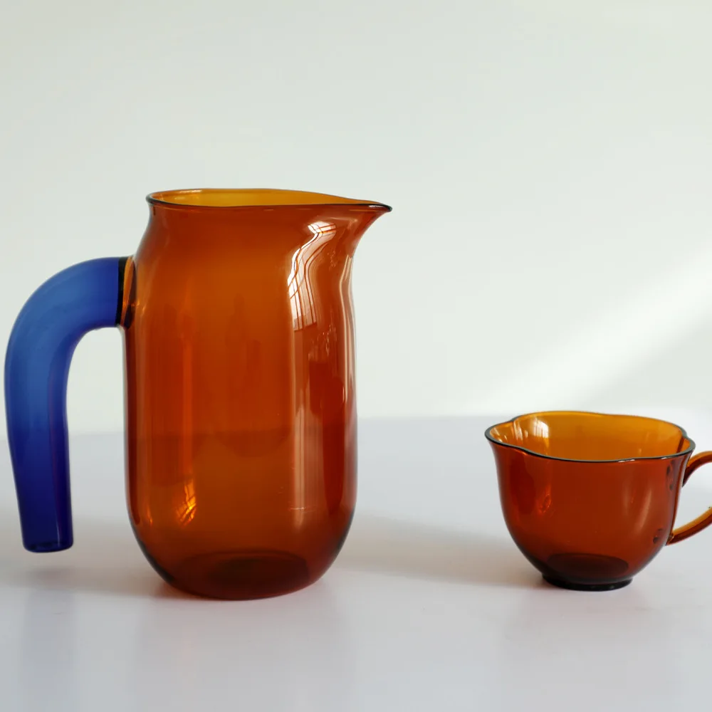 High Borosilicate Colored Glass Coffee Pot Coffee Sharing Pot High Quality Glass Heat Resistant Cups Waterbottle Blue