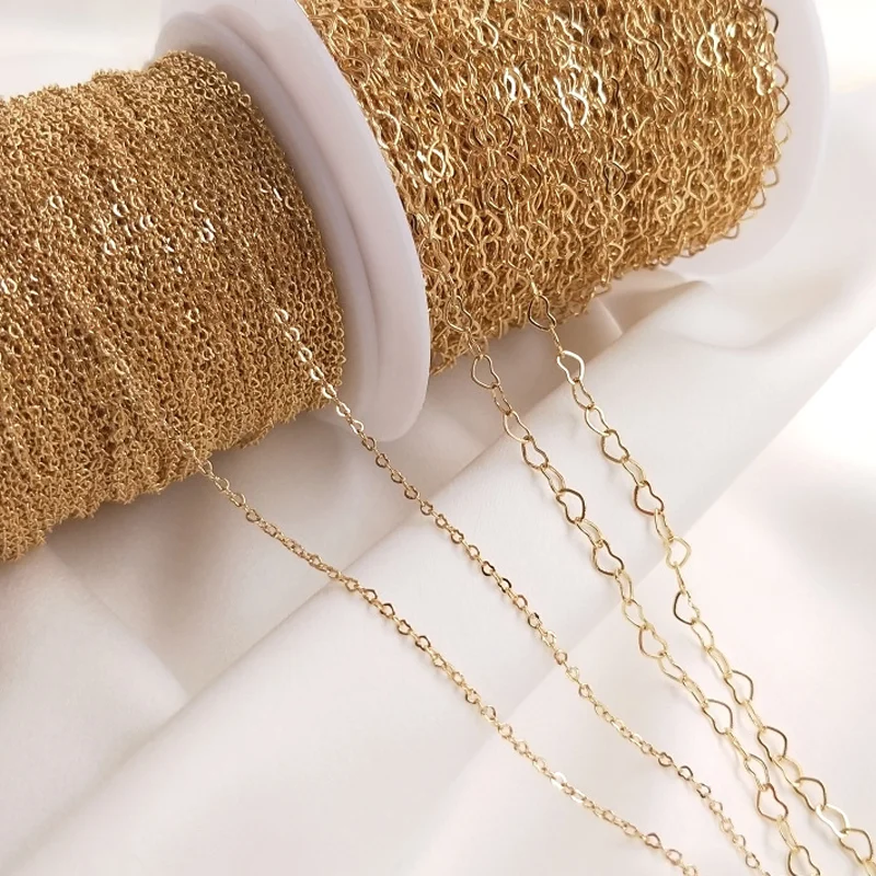 1 Meter 14k Gold Plated Brass Heart Link Chains Soldered Cable Chains