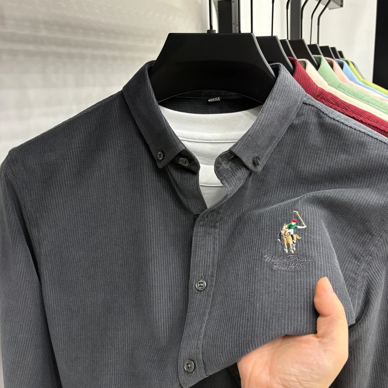 Spring and Autumn New 100% Cotton Long Sleeve Shirt for Men's Business, Leisure, Skin Friendly, Comfortable Collar Shirt Coat