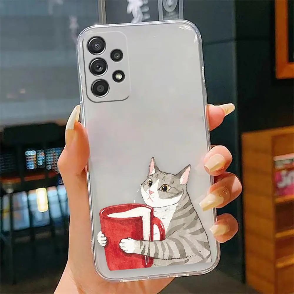 thumbnail image 1 of Clear Case For Samsung Galaxy A13 A20 A20S A21S A22 A23 A31 A32 A42 A50 A51 A52 A53 A71 4G 5G Case Cute Cat Cartoon Illustration, 1 of 5