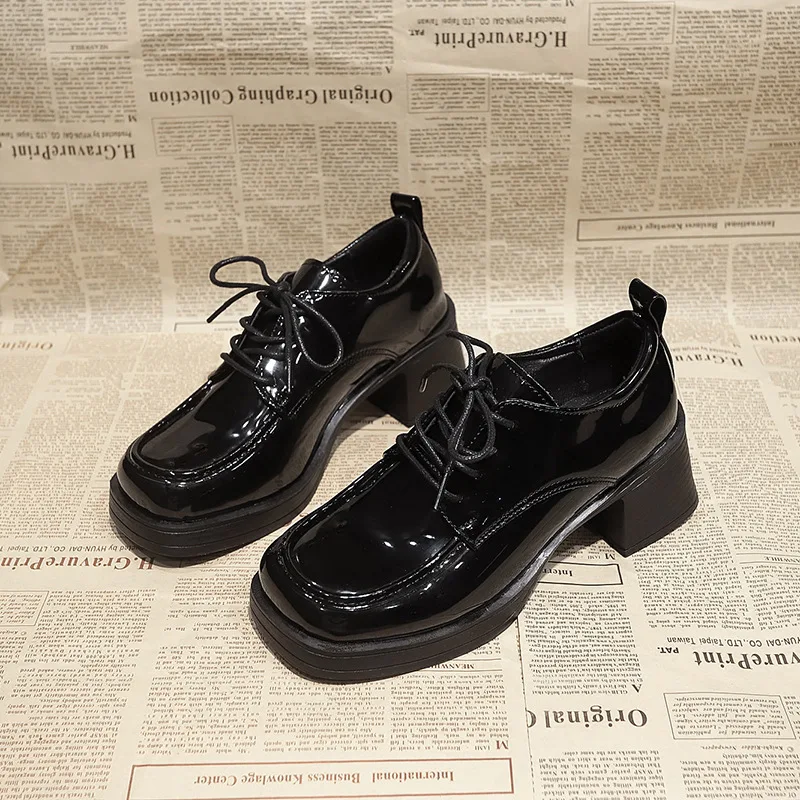 Autumn Women New High Heels Thick Heel Pumps Spring Autumn Square Head Solid Colour Lightweight Leather Shoes Sapatilha Feminina 6