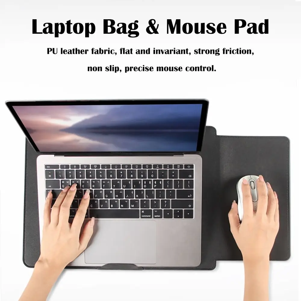 13 15 inch Adjustable Stand Laptop Sleeve with Mouse Pad Shockproof Computer Bag Portable PU Leather for HP/Dell/Surface