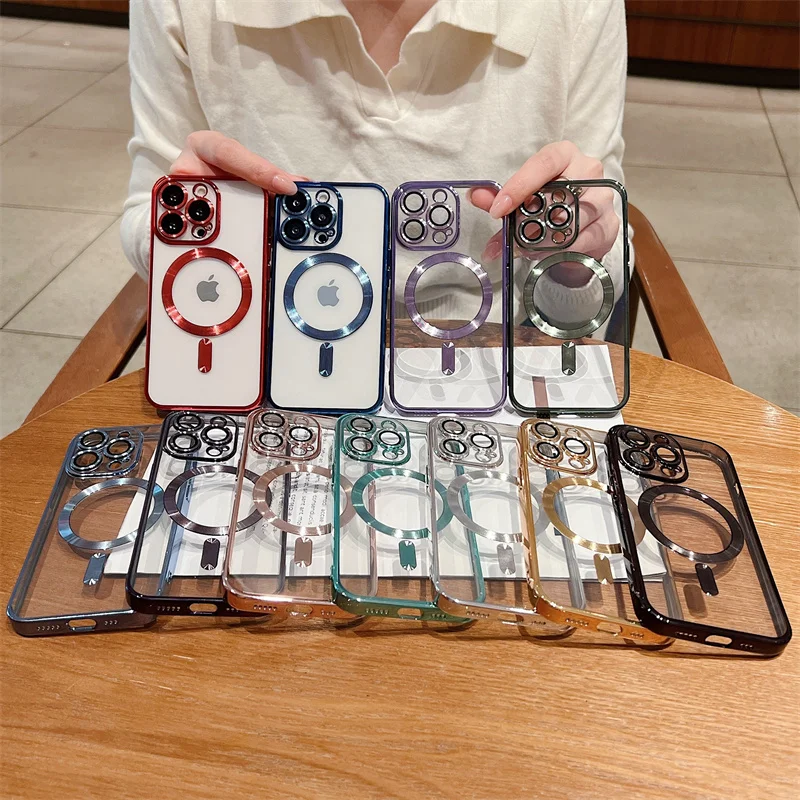 Premium Magnetic Wireless Charging Case with Original Plating - Clear Cover
