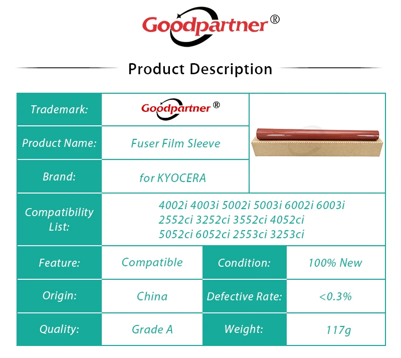 Luva do Filme do Fusor para Kyocera 4002i 4003i 5002i 5003i 6002i 6003i 2552ci 3252ci 3552ci 4052ci 5052ci 6052ci 2553ci 3253ci - Imagem 4