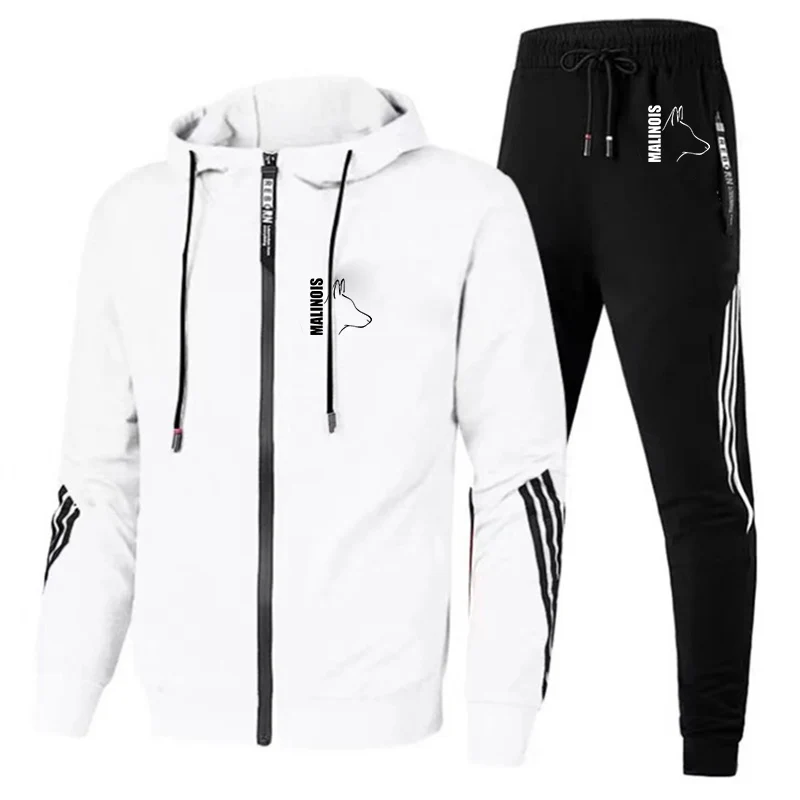 Silly dog Malino Belgium 2023 men's spring and autumn new striped fashion two-piece sportswear hooded outdoor sweatpants suit