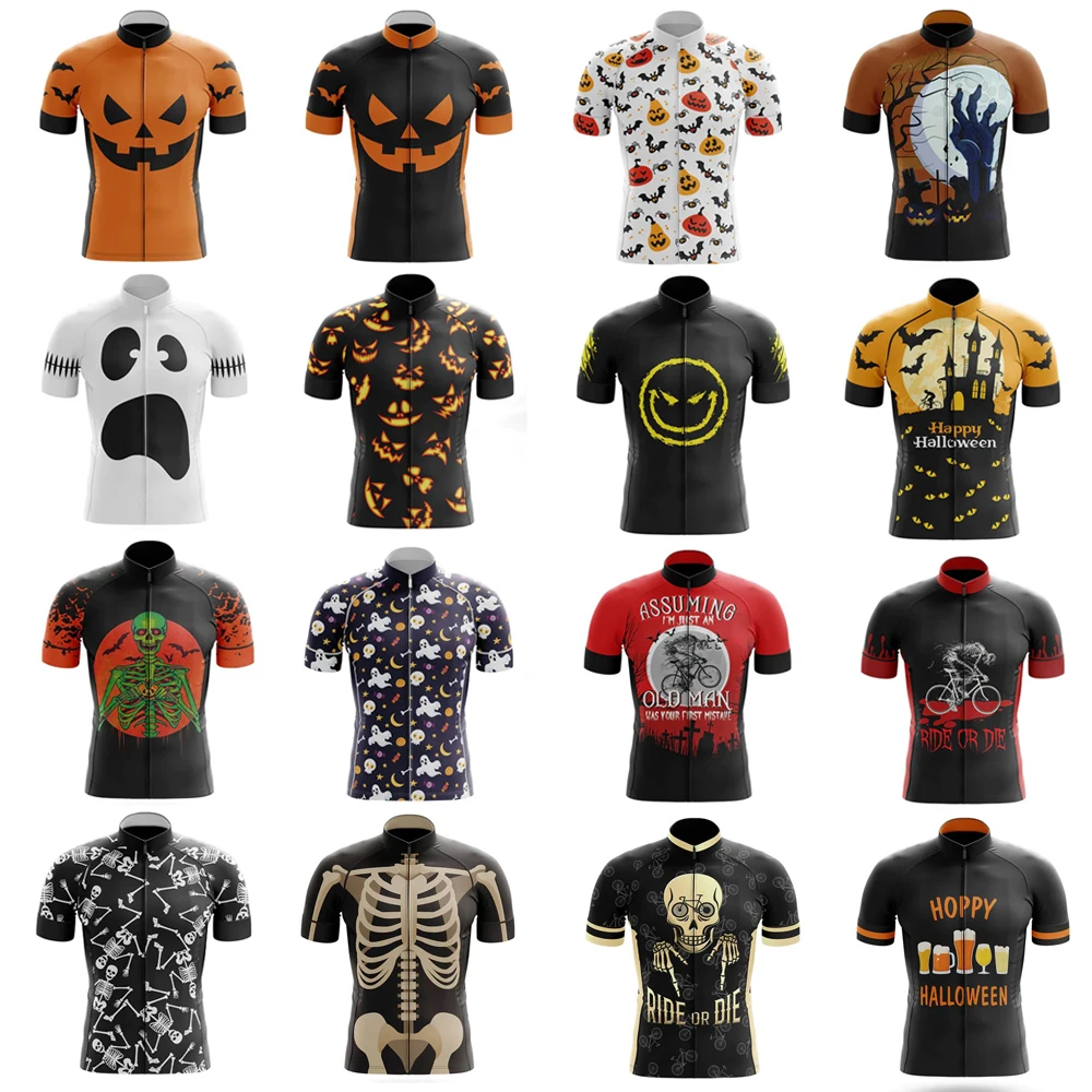 Maillot Cyclisme Crâne – Homme, Manches Courtes, Motifs Fantômes, Multicolore