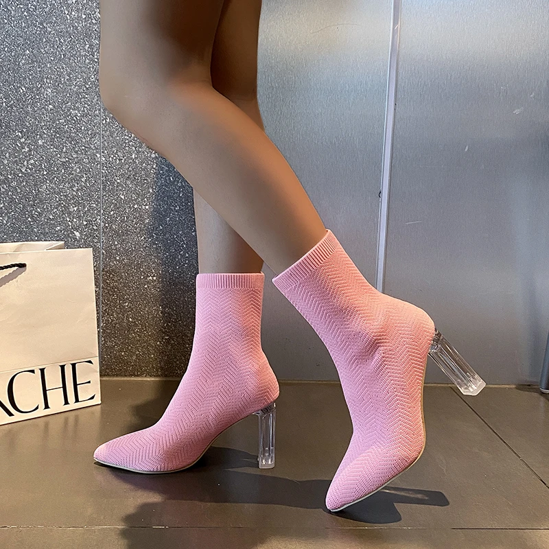 Winter 2023 New High Heel Shoes Women's Fashion Elastic Fabric Elastic Pointed Ankle Boots Women's High Heel Socks and Boots