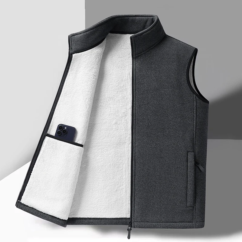 Outdoor Windproof Sleeveless Jacket Autumn Winter Men Vest Warm Casual Work Waistcoat Polar Fleece Male Soft Thermal Vest