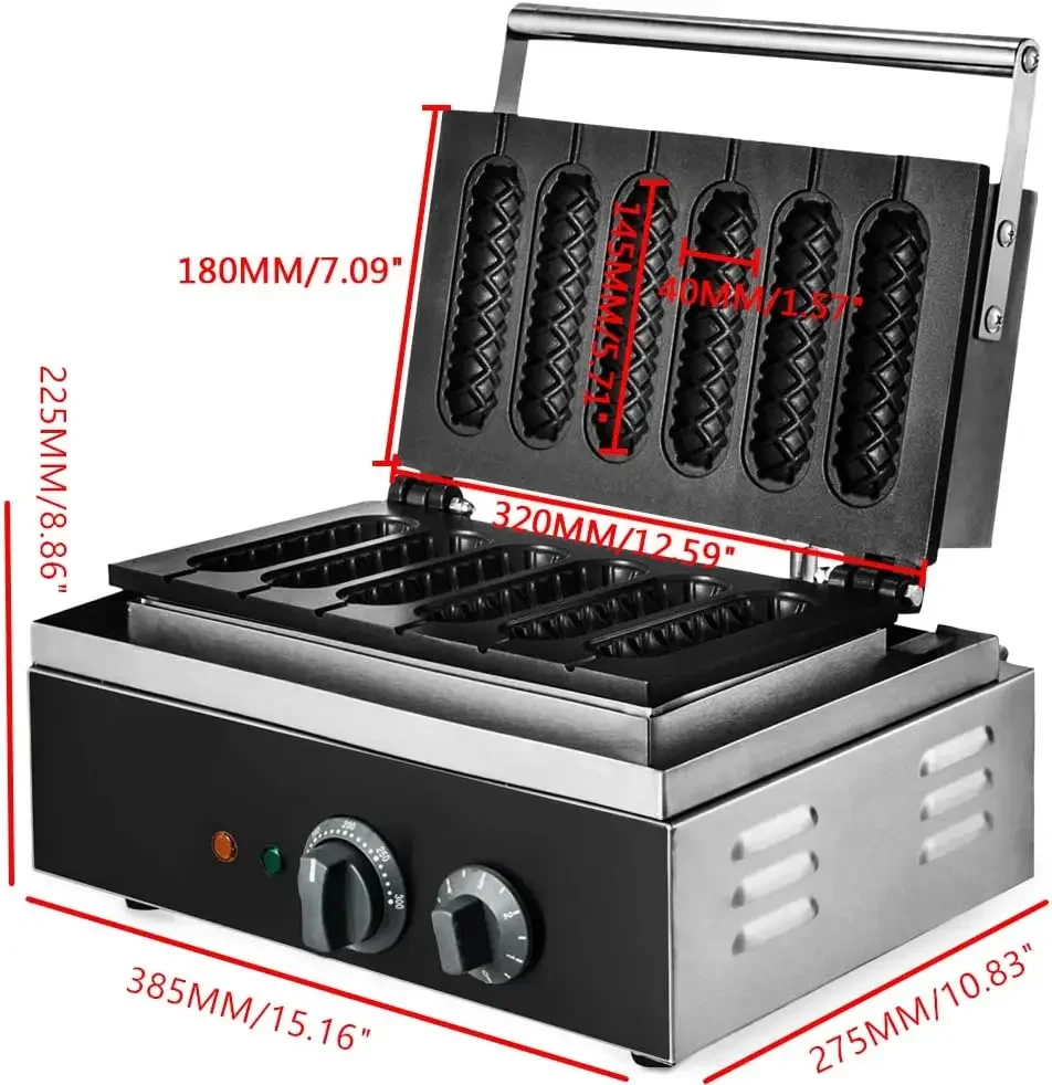 Hotdog Waffle Maker Machine Electric Corn Dog Maker 6 Slice Non-Stick Stainless Steel Waffle Baker Machine 6
