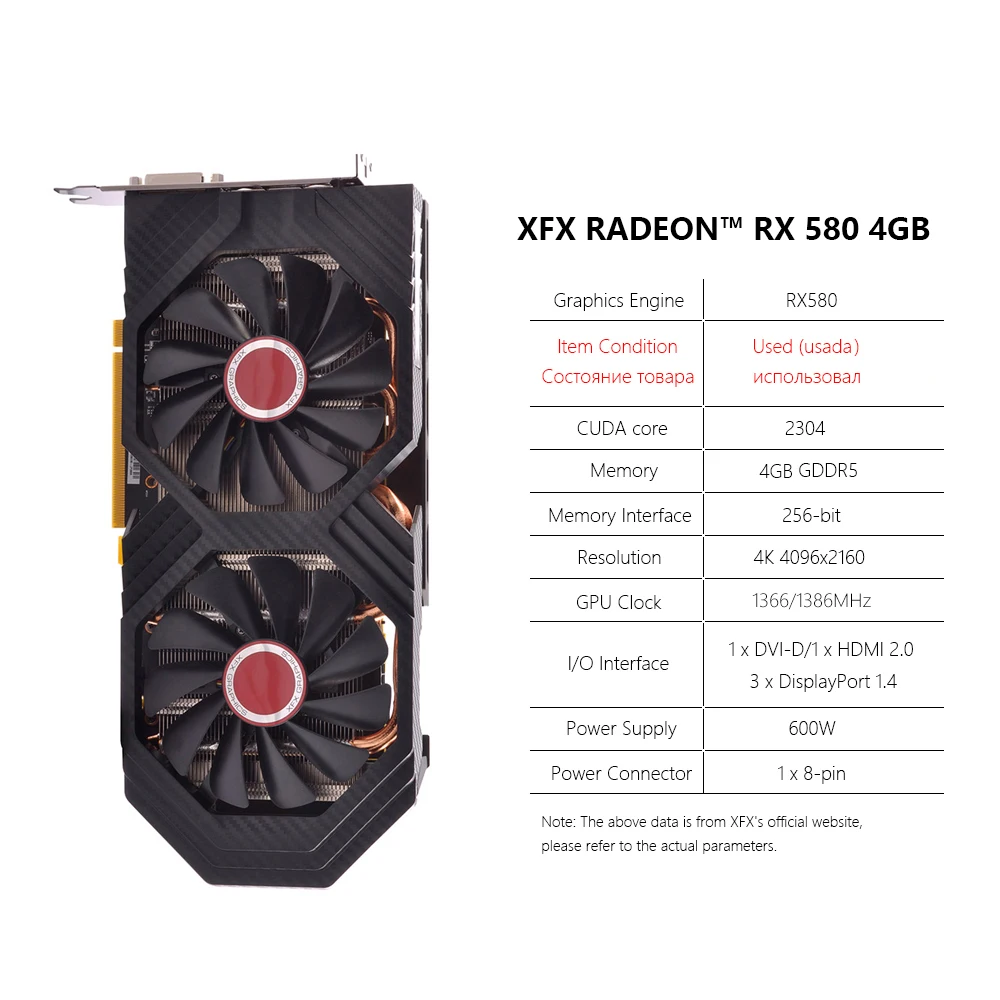 XFX Radeon RX 480 4GB Graphics Cards GDDR5 256bit Gaming Video Card DirectX 12 Desktop Computer GPU DVI-D/HDMI/DP(RX470/RX590) 