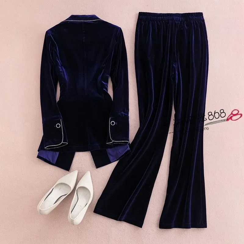 Women Temperament Slim Fit Fashion Velvet Set High End Small Suit Top Trend 2023 New Heavy Industry Golden Velvet Suit Set Coat