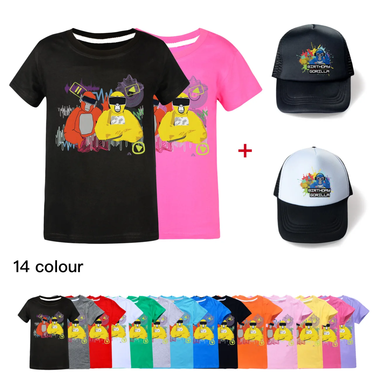 

Gorilla Tag Monke T Shirt Children Summer T Shirts + Hats for Kids Cartoon Tops Casual Teenage Boy Girls Short Sleeve Clothes