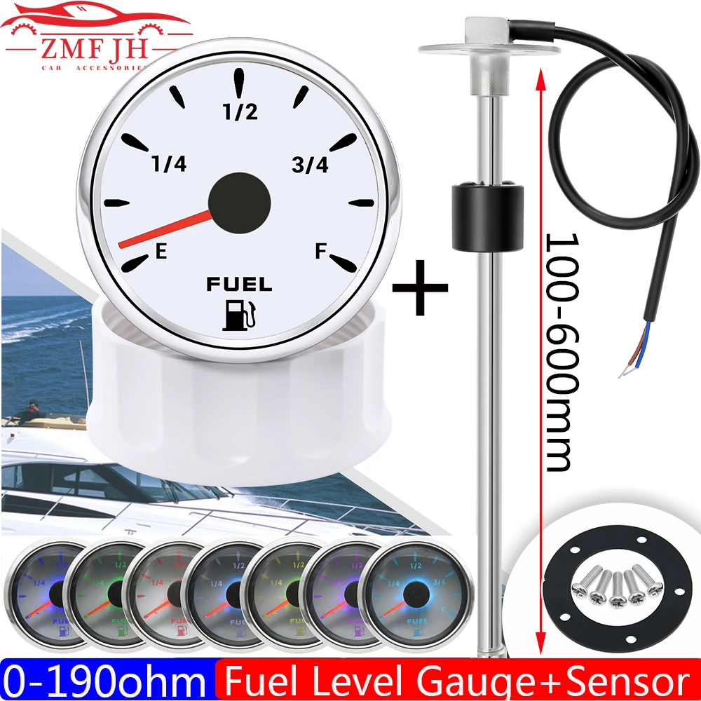 0190 ohm Fuel Float Sensor + Fuel Level Gauge 7 Color Light Auto