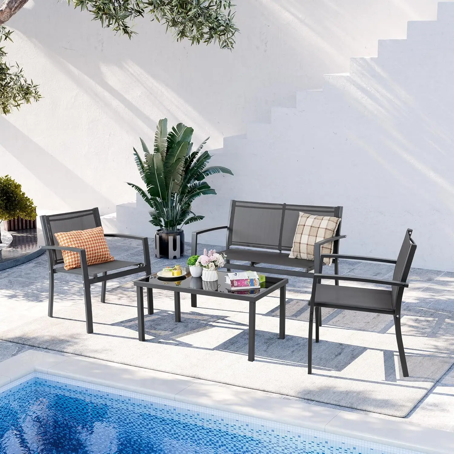 4-Piece Outdoor Patio Set with Glass Table 2
